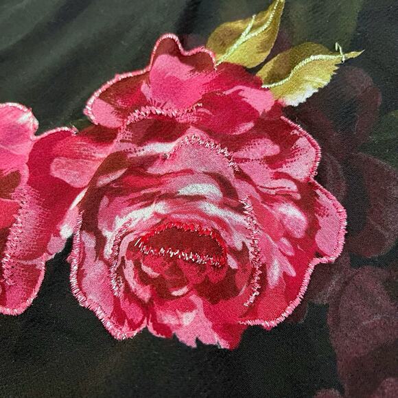 Y2K Floral Babydoll Blouse Size 18/20 Whimsigoth Embroidered Black Peplum - Picture 5 of 9